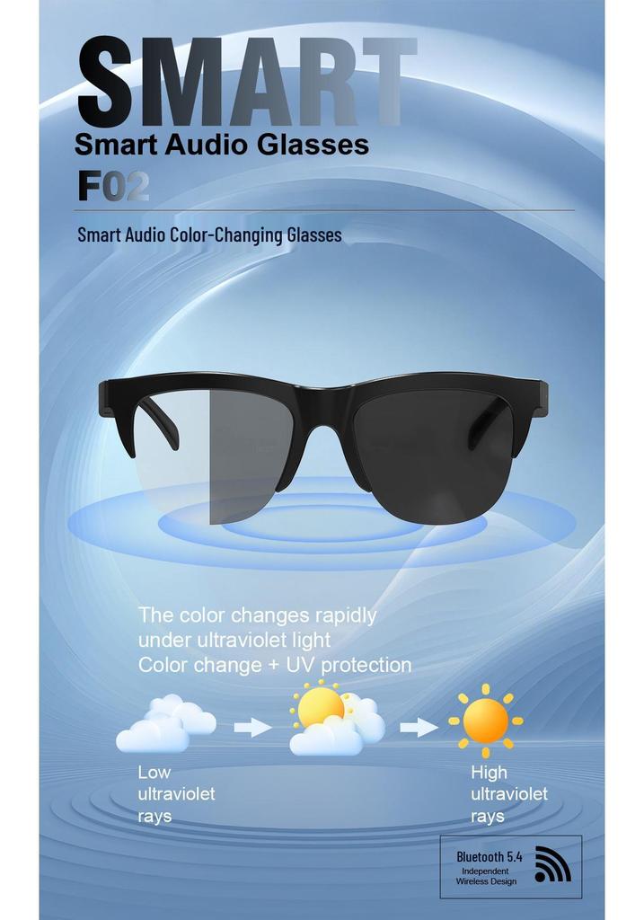 F02 Smart Bluetooth Audio Sunglasses: Ultra-light, Fashionable Sun & Eye Protection for Music, Sports, Cycling & Navigation