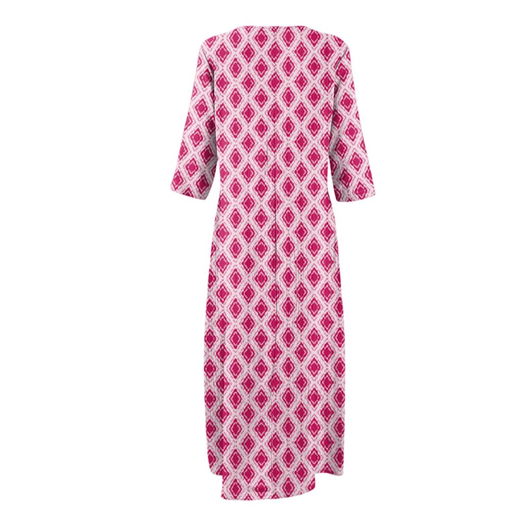 Dresses For Womens Vintage Print Tunic Waisted Midi Dress Summer Casual 3/4 Sleeve Dress