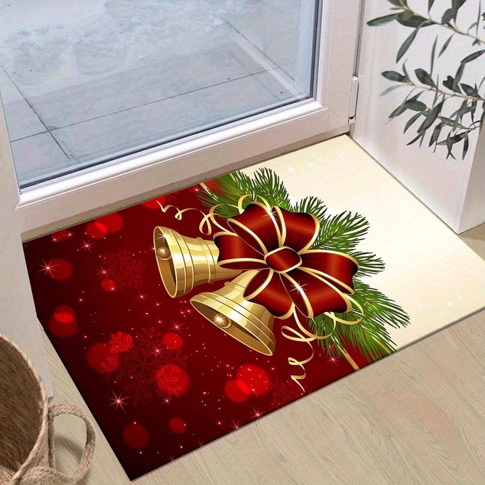 

1pc Christmas Themed Rug, Christmas Bells and Bows Print, Bedside Carpet, Non slip Laundry Room Mat, Machine Washable Water Absorbing Entran 60cm by 90cm