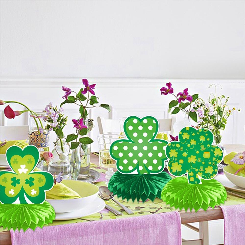 9pcs/set 2026 New Irish Festival Decoration, Clover Honeycomb Ornament, St. Patrick's Day Party Desktop Ornament Honeycomb