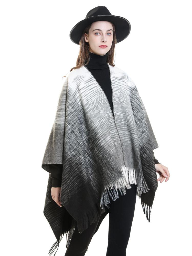 New Imitation Cashmere Women Scarf Autumn Winter Striped Tassel Poncho Wrap Blanket Capa Para Mujer Pashmina Shawl Echarpe Hiver