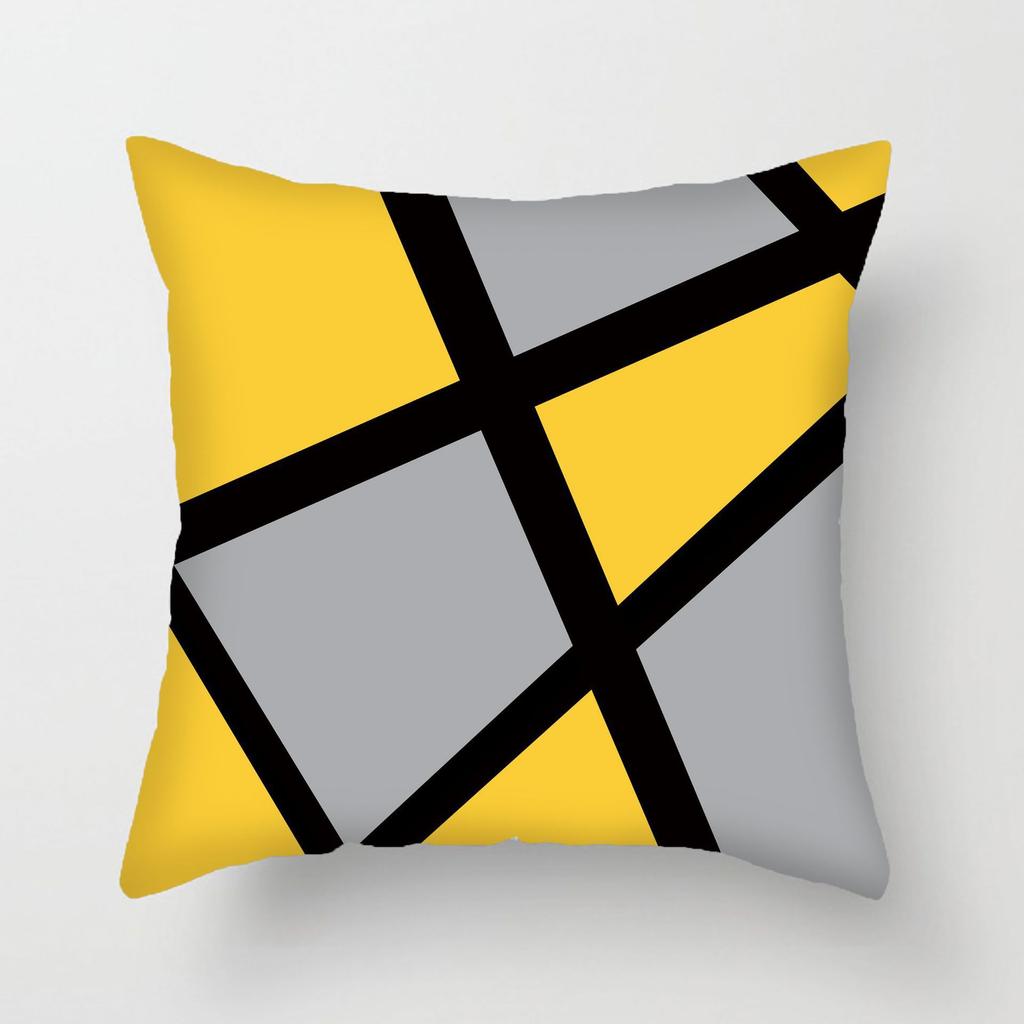 Modern Simple Yellow And Black Color Pillow Cover Geometric Abstract Pillow Cover Short Plush Car Pillow Cover