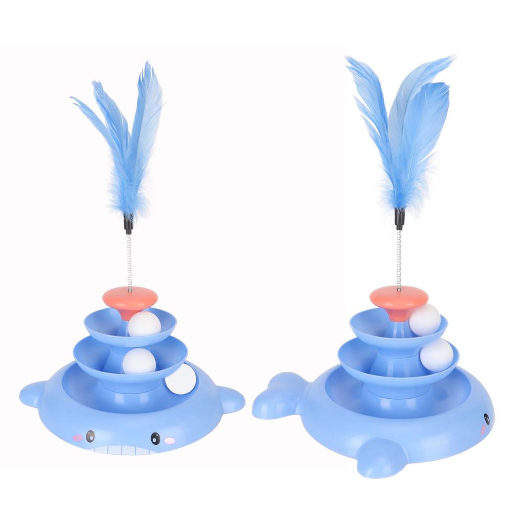 Cat Ball Tower Toy 3 Level Detachable Pet Track Interactive Toy with Teasing Feather for Kitten