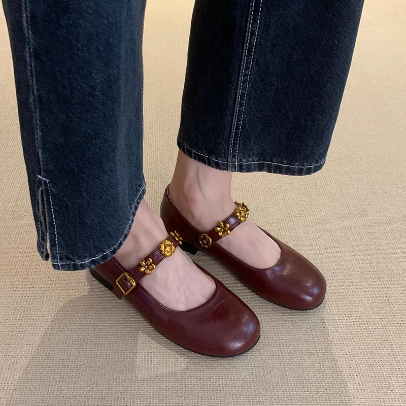 Retro temperament, buckle Mary Jane shoes, flat Mary Jane professional single shoes