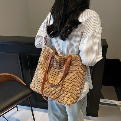 Strohtasche Damen neue modische einfache Schultertasche mit großer Kapazität lässige Tragetasche Damentasche