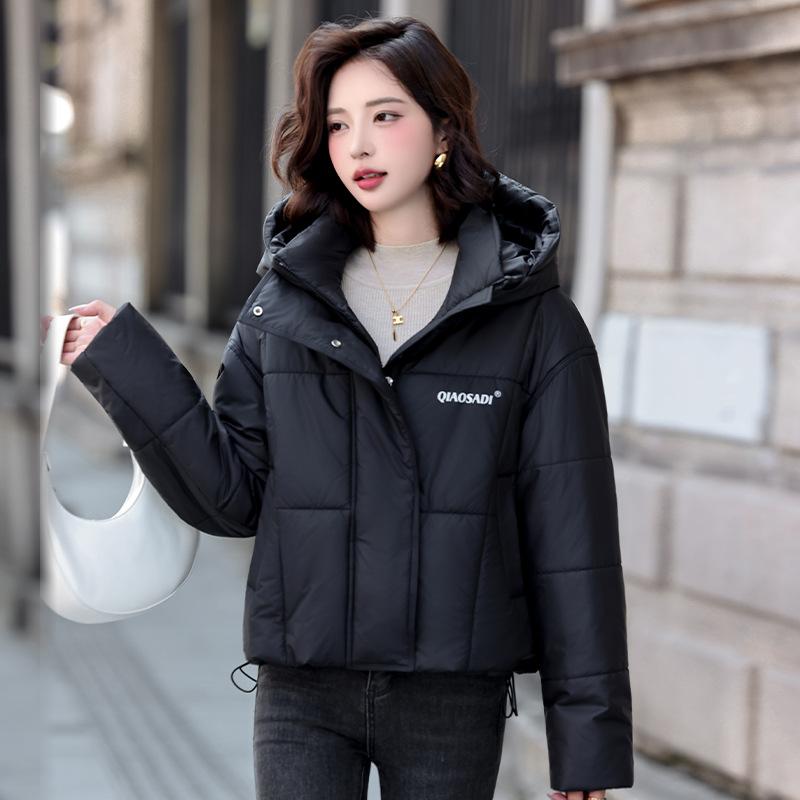 Women's new hooded short cold lightweight thickened padded fluffy warm loose high-quality fabric casual sports cotton clothing
