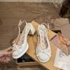 Thick heel empty Mary Jane single shoes women's summer new cool slippers bow high heels
