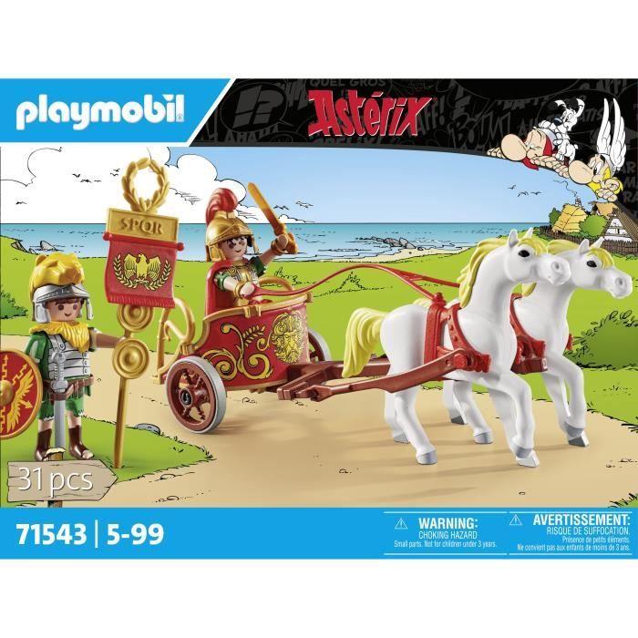 PLAYMOBIL 71543 Char romain et chevaux, Astérix, Personnage de la BD, Avec 2 personnages dont Brutus, 31 pièces, Dès 5 ans