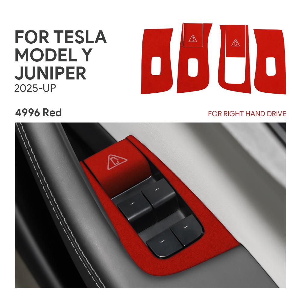 Italienische Oberseite Wildleder-Zieraufkleber LHD RHD Für Tesla Model Y Juniper 2025 2026-Up Fensterheber-Schalter Auto-Innenzubehör