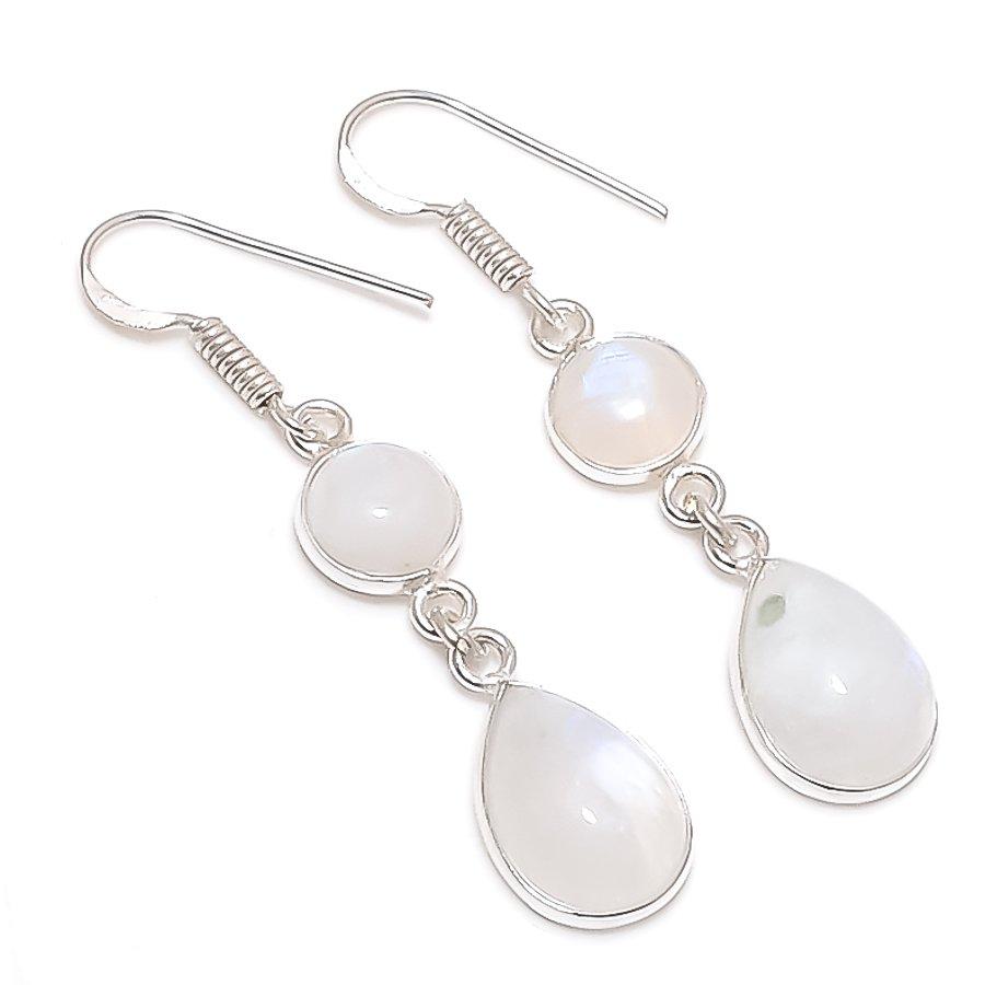 

Натуральный Лунный камень Драгоценный камень 925 Стерлинговое серебро Ювелирное изделие Серьга 1,97 M8i69