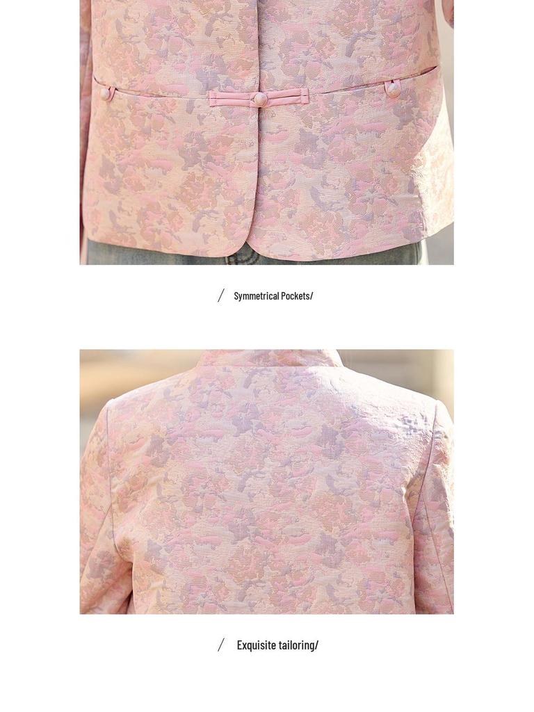 2025 Spring/Autumn Women's Chinese-Style Jacquard Coat with Frog Buttons, Stand Collar, Fashionable and Versatile (ZY8816)