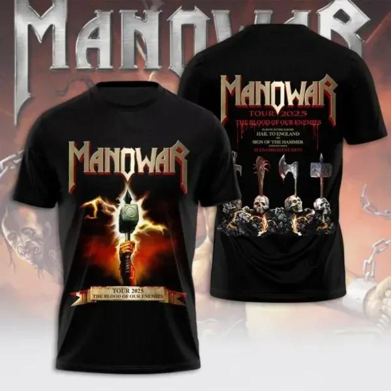 Rock Manowar Band Harajuku Hip Hop 3D Print Sports Men‘s Short Sleeve Summer Outdoor Street Fitness Quick Dry Breathable T-shirt
