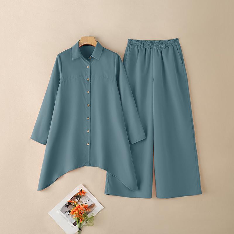 

ZANZEA Women Long Sleeve Blouse and Pants Casual Two Piece Suit Sets S ціан
