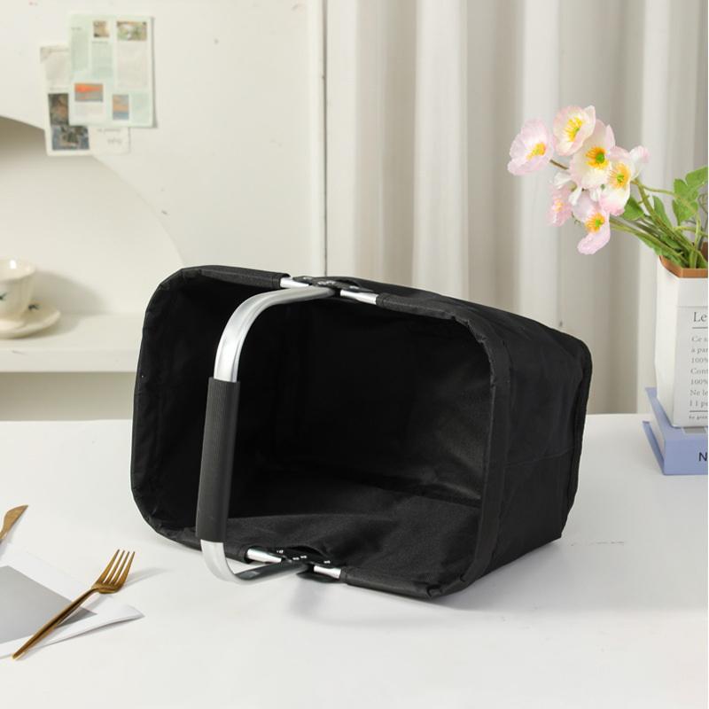 Foldable Aluminum Frame Basket With Large Zippered Side Pockets, Foldable Oxford Cloth Shopping Tote Bag, Insulated Picnic Bag