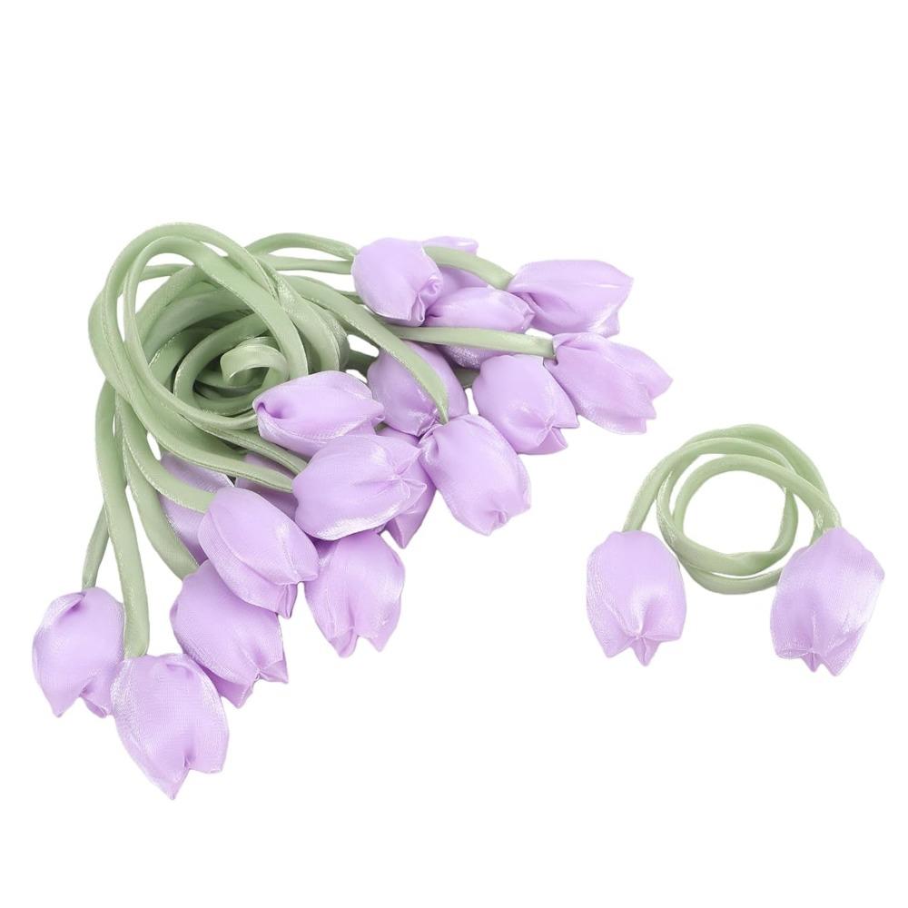 10Pcs Purple Curtain Tiebacks Polyester Hair Ties Elegant Tulip Flower Tassel For Women