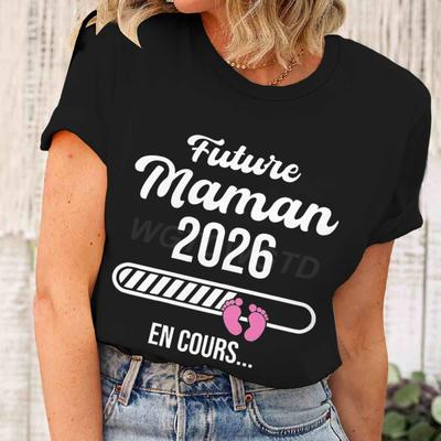 Futuie Mama 2026 En Cours Print T Shirts Unisex Casual Short Sleeve T-Shirts Pregnancy Announceunisext Camisetas Mujer Tees