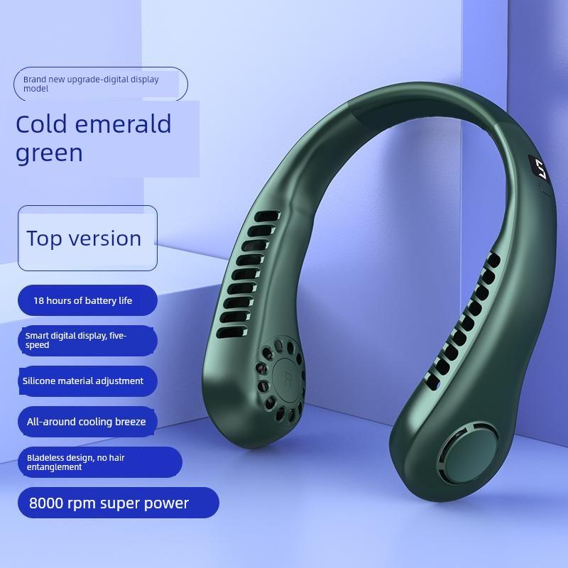 2025 New Model Neck-Hanging Fan with Cooling Function, Ultra-Long Battery Life, Portable Charging, Bladeless, Strong Wind, Ultra-Quiet, Small and