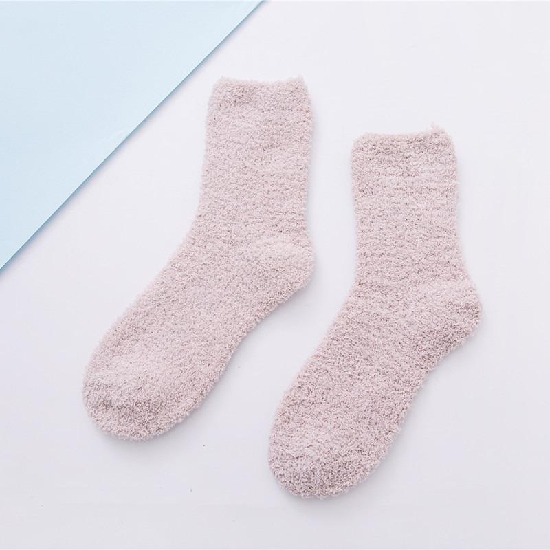Winter Candy Farbe Korallen samt Frauen Warme Socken Plüsch Weibliche Verdickt Boden Schlafen Socke