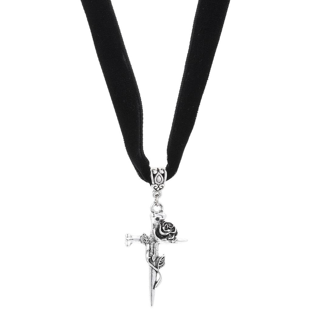 Creative Velvet Snake-Shaped Flower Collar Necklace - Black