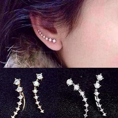 2022 Chic Women Stud Earrings Crystal Ear Climbers / Crawlers Clear Rhinestone Earring For Women Party Zircon Gift 1 Pair