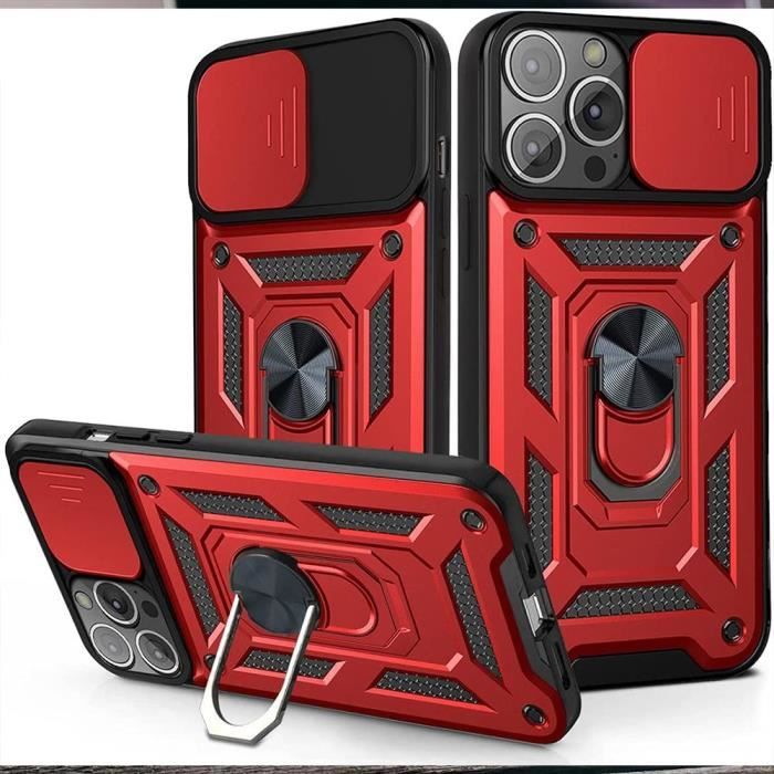 Coque de téléphone - Rouge - iPhone 13 Pro Max - Antichoc - Support rotatif - 2 Vitres en verre trempé