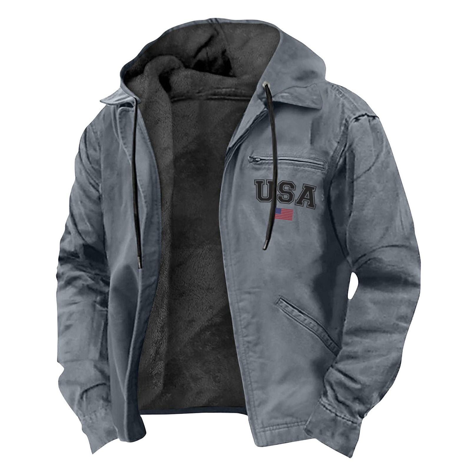 

Мужская повседневная куртка на молнии с карманом и капюшоном, мужская однотонная модная теплая куртка L светло-серый