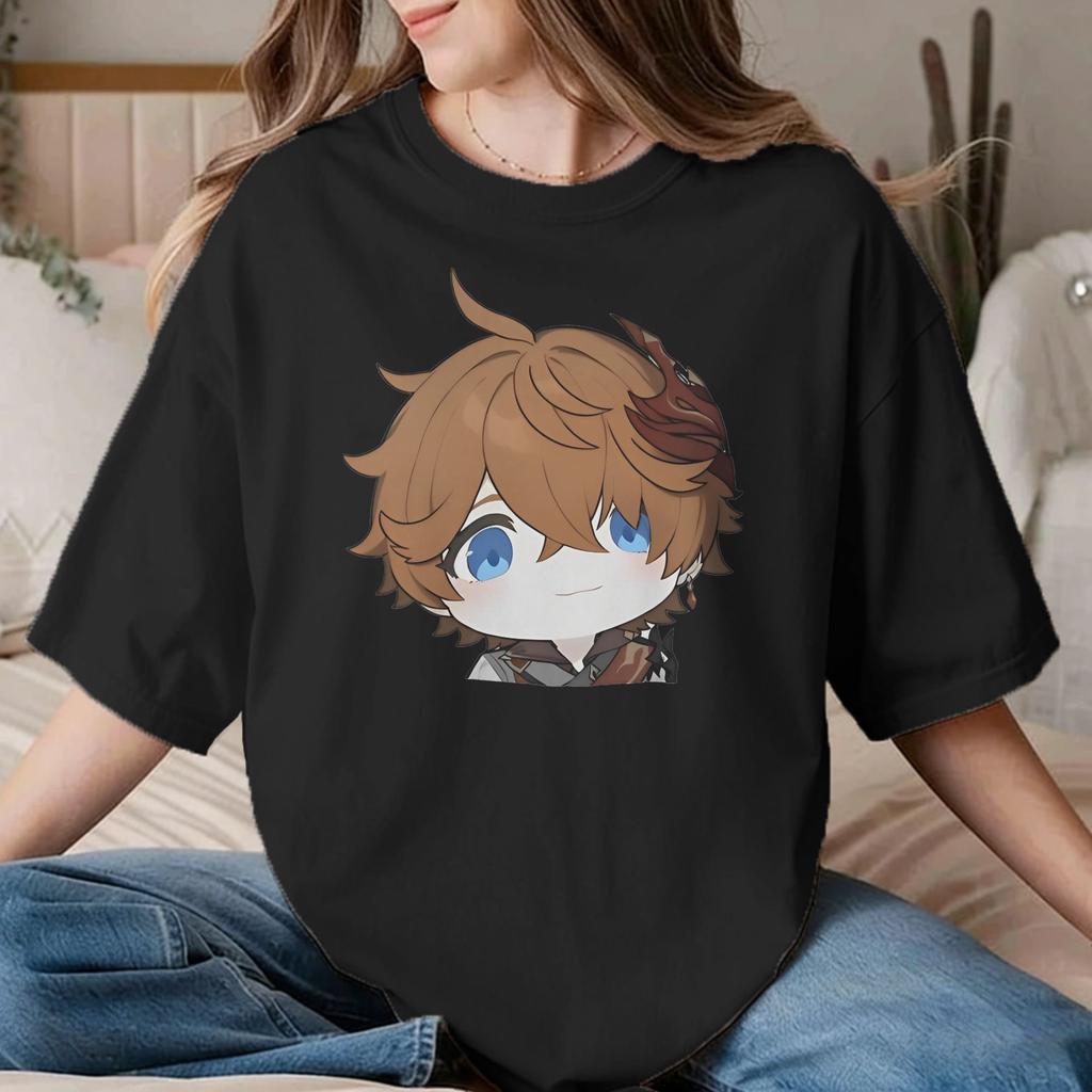 Unisex Unisex TShirt Tartaglia Wide Face Meme Genshin Impact Vintage Pure Cotton Tee Shirt Anime Game T Shirts Tops Plus Size
