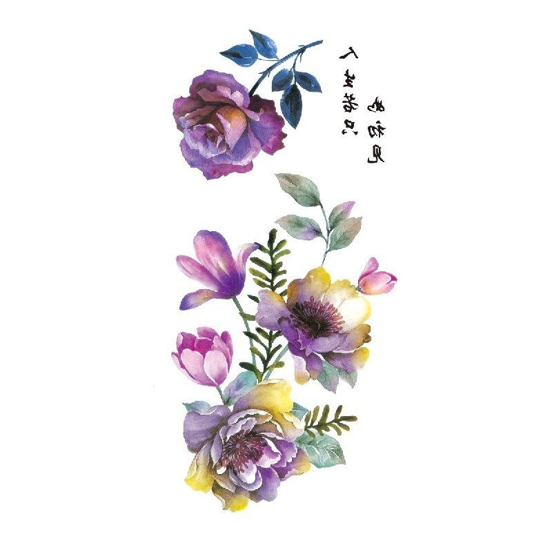 Adesivo de tatuagem de flor de rosa azul, flor de ameixa, padrão grande, capa de braço, adesivo de tatuagem à prova d'água, amostra de tatuagem