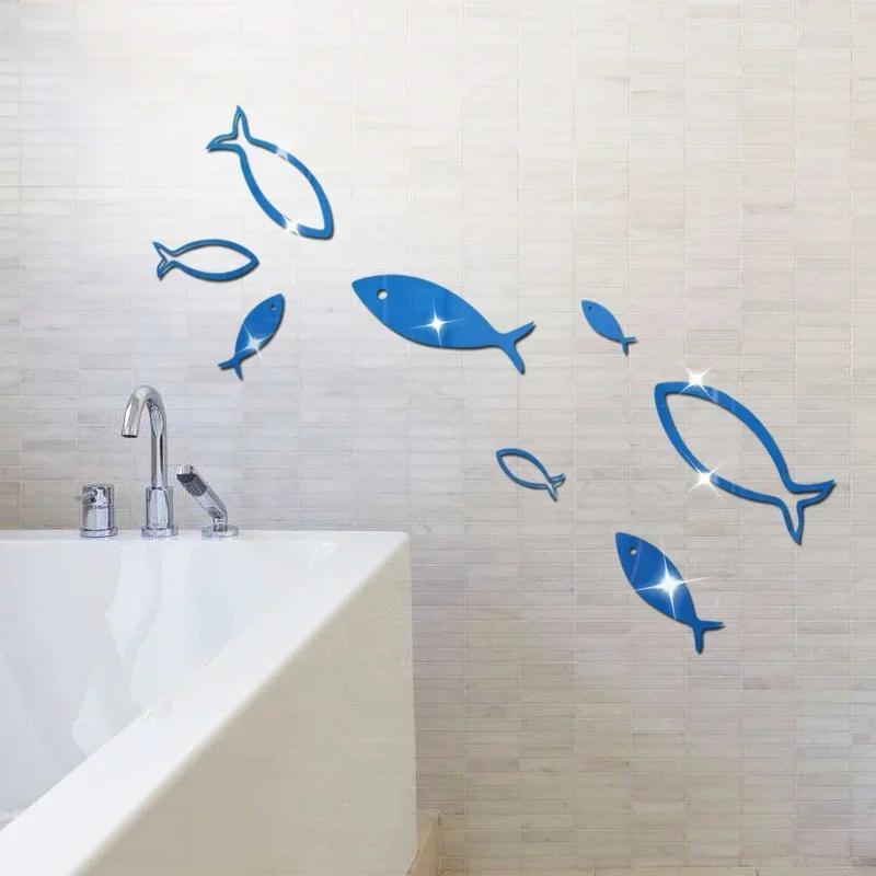 3D Acrylic Mirror Wall Stickers Underwater World Small Fish Mirror Wall Stickers Bedroom Home Warm Decoration Cute Accessories