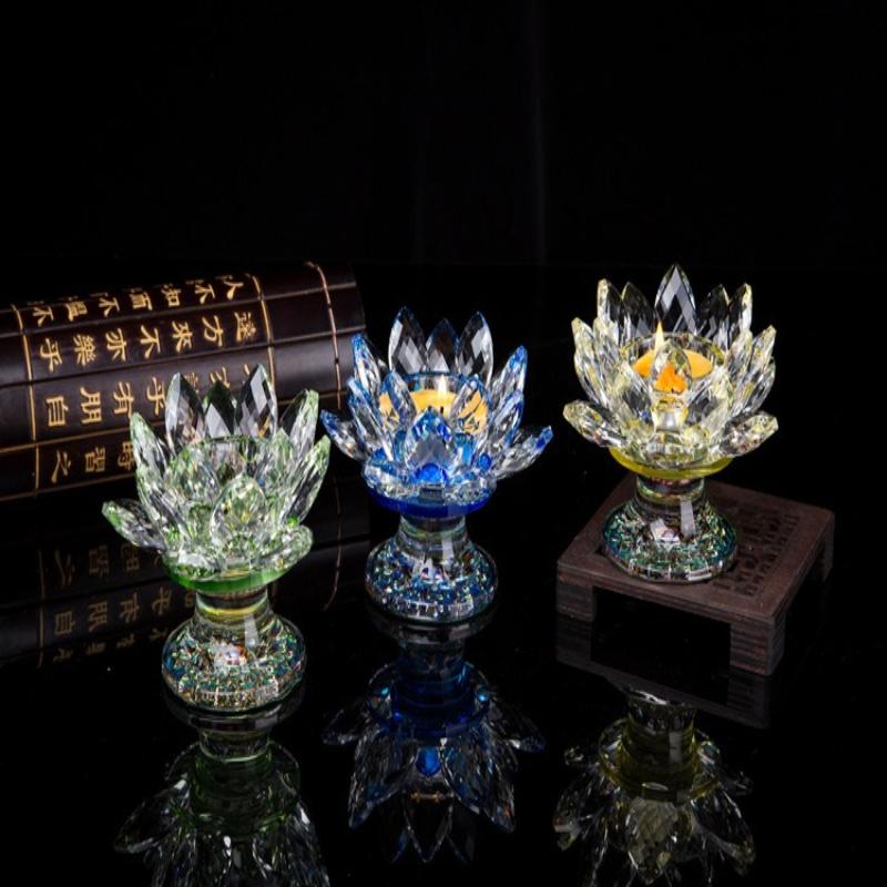 Double-layer High-legged Crystal Glass Handicraft Display Lotus Butter Lamp Base Stand Display Buddha Offering Candlestick
