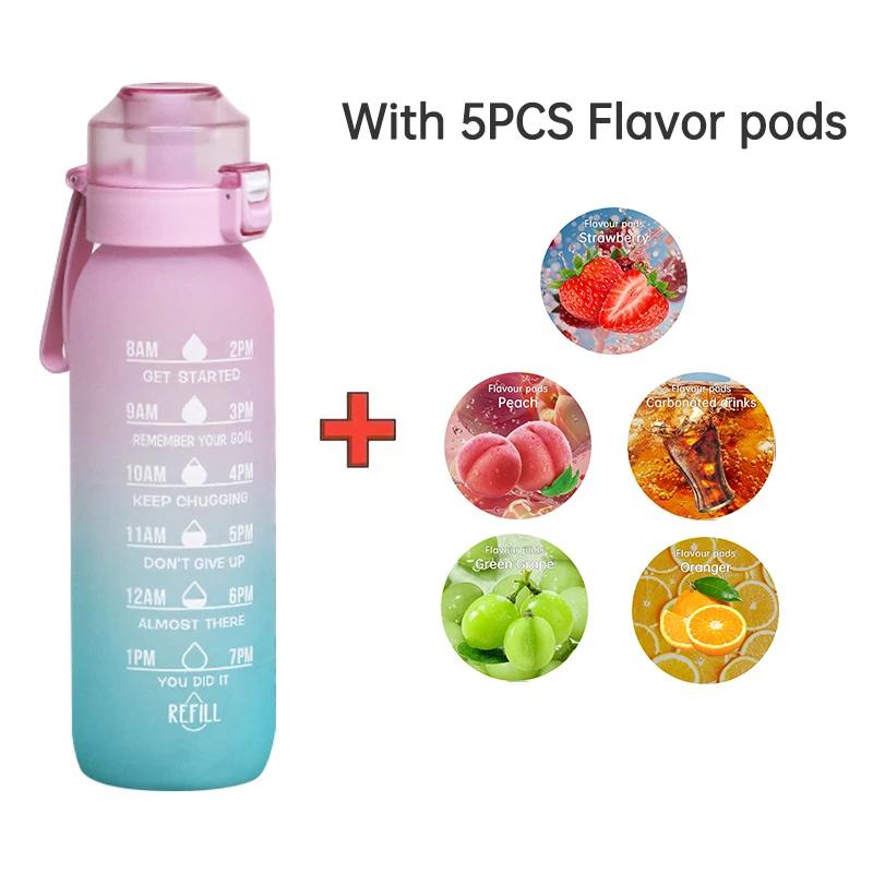 1PC 1000ML Flavor Water Bottle With Straw With 5PCS Flavor Pods Fashion Fitness Water Bottle For Outdoor Activities Sports Termo