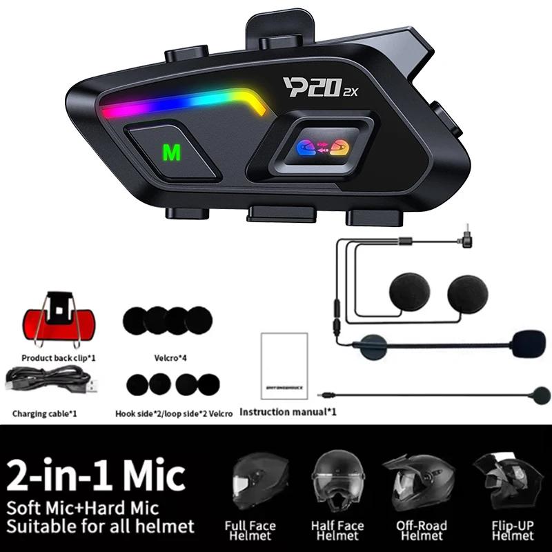 Kebidumei P20 2x Wireless Bluetooth6.0 Motorcycle Helmet Intercom Headset Waterproof 500 m Intercomunicador Speaker Earphone