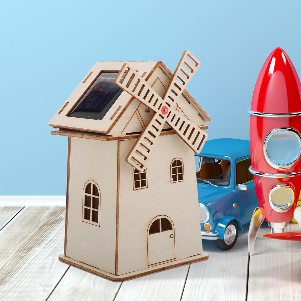 LIOOBO Wooden 3D Puzzle Solar Windmill Craft Kit DIY Miniature House Summer Vacation Boys and Home Decor - Solar-Powered, Paintable, Assembly,