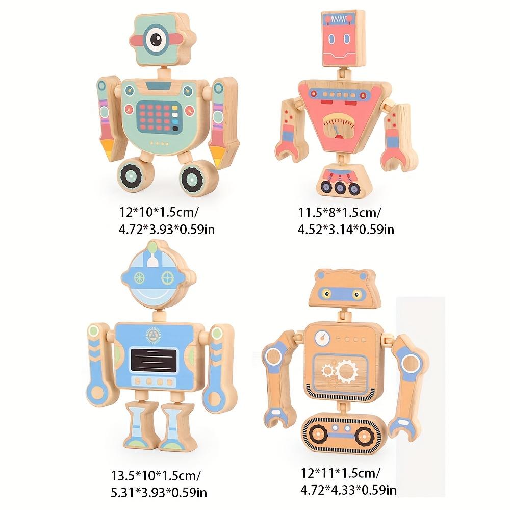 New Wooden Assembled Robot Toys, Fun Snap Design, 4 Different Robots Desktop Game, Christmas Easter Gift for Boys And Girls Over 3 Years Old