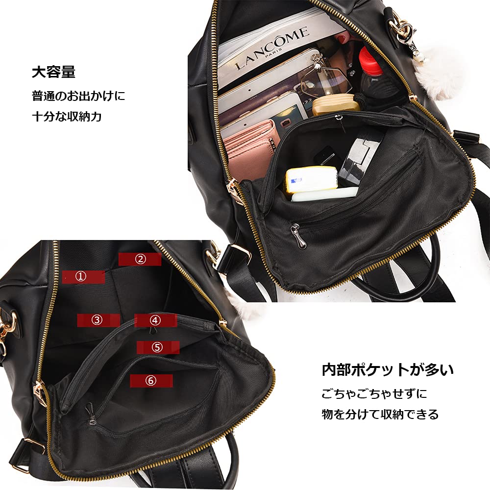Manukori Women's Leather Backpack, Waterproof, Stylish, Large Capacity, 2-Way Shoulder Bag for Girls, Perfect for Commuting, School, or Travel, Black