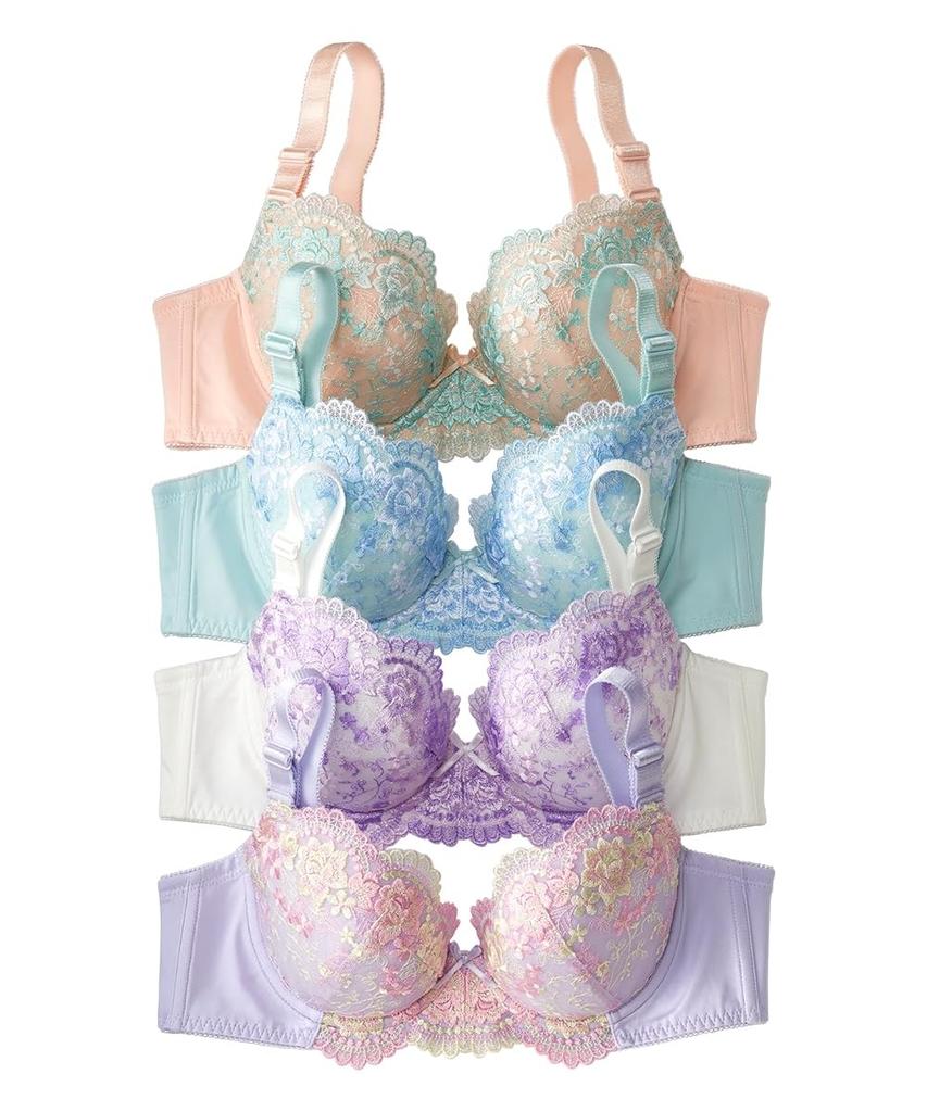 Nissen Floral Embroidered Set F90 Bras, 4-Piece (Pale Colors),