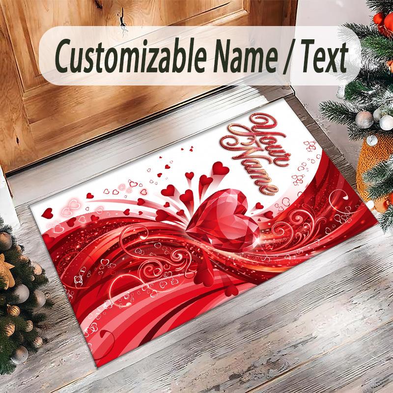 Hearts Theme Crystal Velvet Floor Rug Personalized Custom Name Text Warm Carpet Home Decoration
