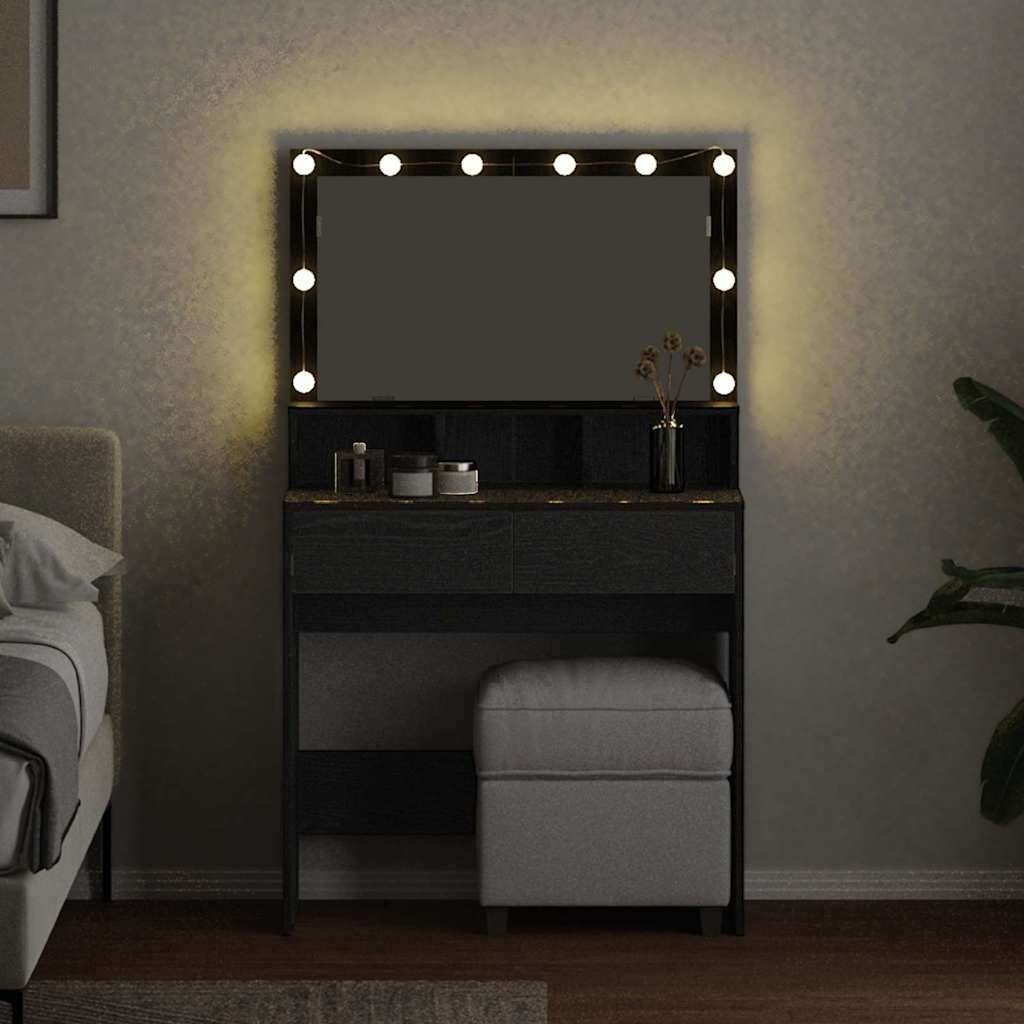 Makeup Table with Shelf Black Oak Effect 80 x 41 x 134.5 cm