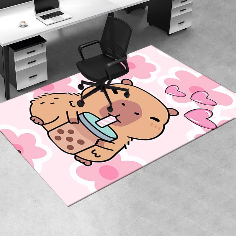 Cute, Capybara, Hearts Office Carpet Soft Polyester Entrance Carpet Washable Non slip Machine Washab