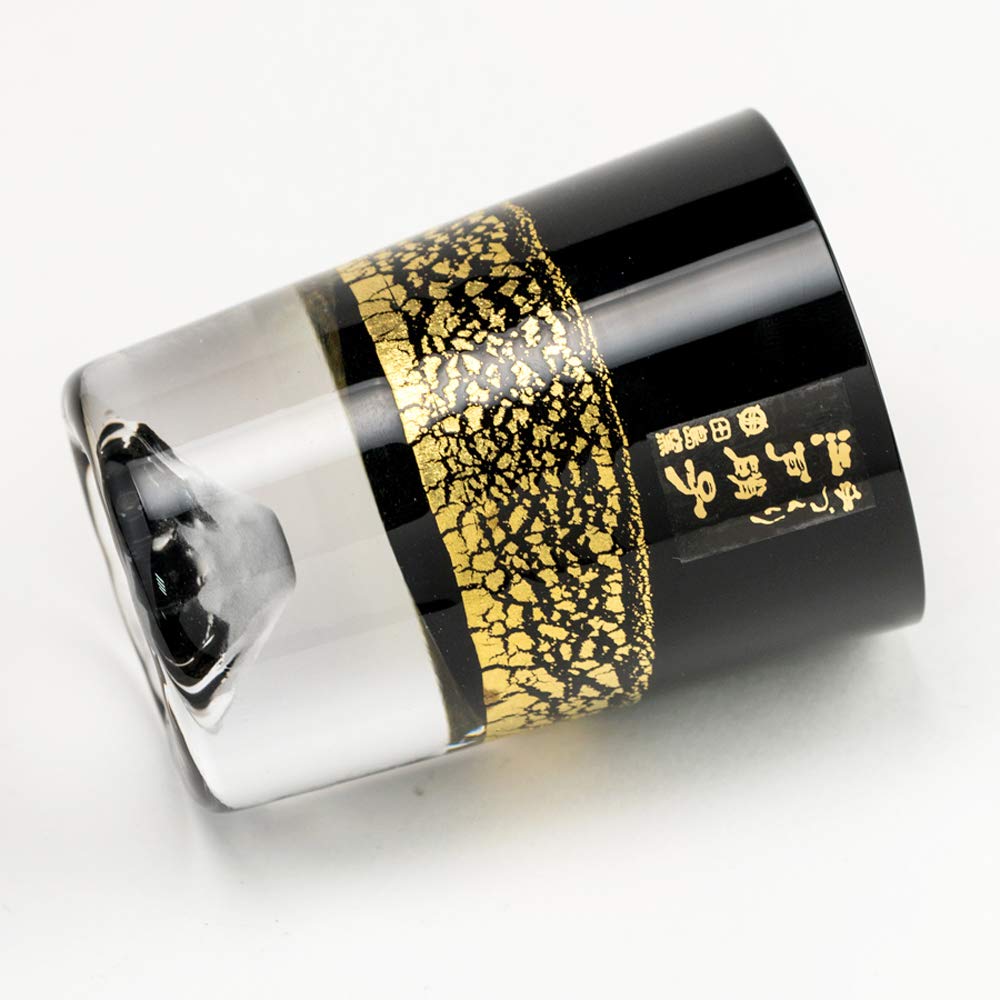 Fuji Glass Tajima Glass Gold Leaf Fuji Cold Sake Cup Black Pair Set of 2 Edo Glass Kiriko Day Day 60th Birthday Celebration Gift Present Fuji Whiskey