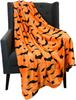 Coperta di Halloween Arancione con Stampa di Pipistrelli Pile Morbida Decorazione Spettrale Regalo Accogliente per Festa Halloween Decorazione Casa Copriletto