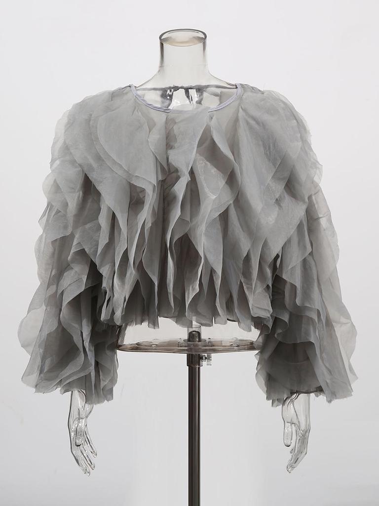 Elegant Ruffle Patchwork Round Neck Top for Women - 2026 Spring/Autumn Collection