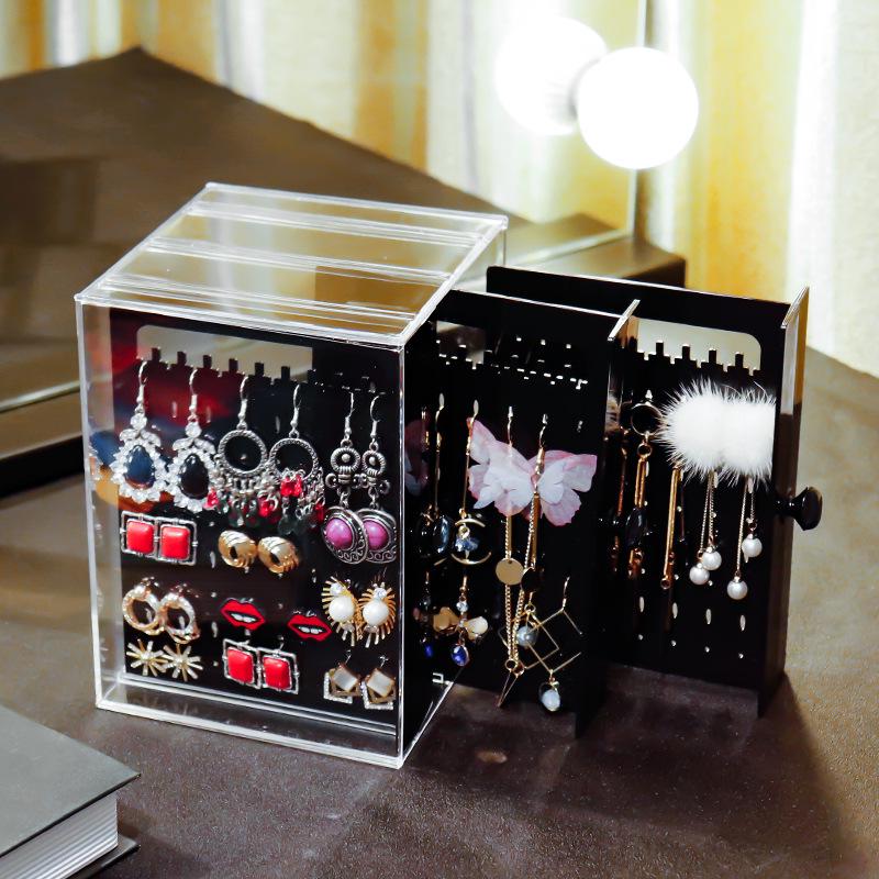 Acrylic Dustproof Earrings & Jewelry Organizer Box with Hanging Rack