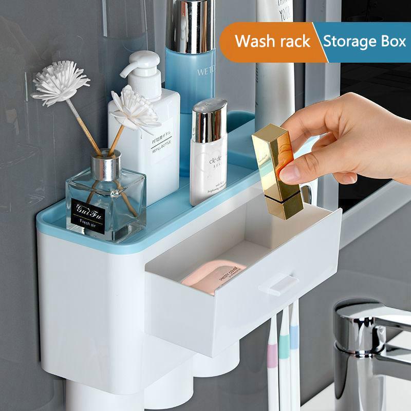 Bathroom Accessories Organizer Set Toothbrush Holder Automatic Toothpaste Dispenser Holder Toothbrush Wall Mount Rack Tools Set with Cup