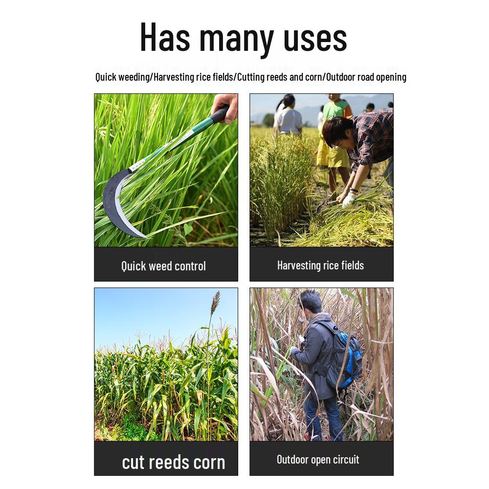 All-Steel Curved Dual-Use Outdoor Sickle: Manganese Steel Weeding and Grass Cutting Tool