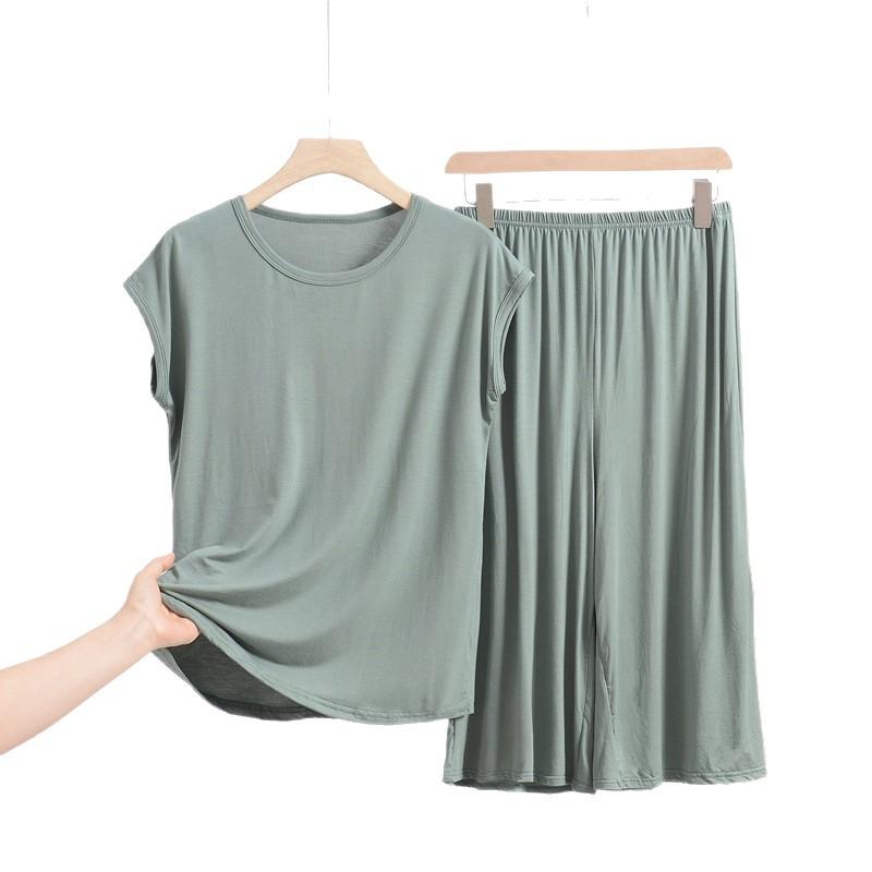 

Модальная пижама для женщин на лето, свободный комплект из двух частей большого размера с коротким рукавом в повседневном стиле, можно носить как домашнюю одежду 8XL светло-зеленый