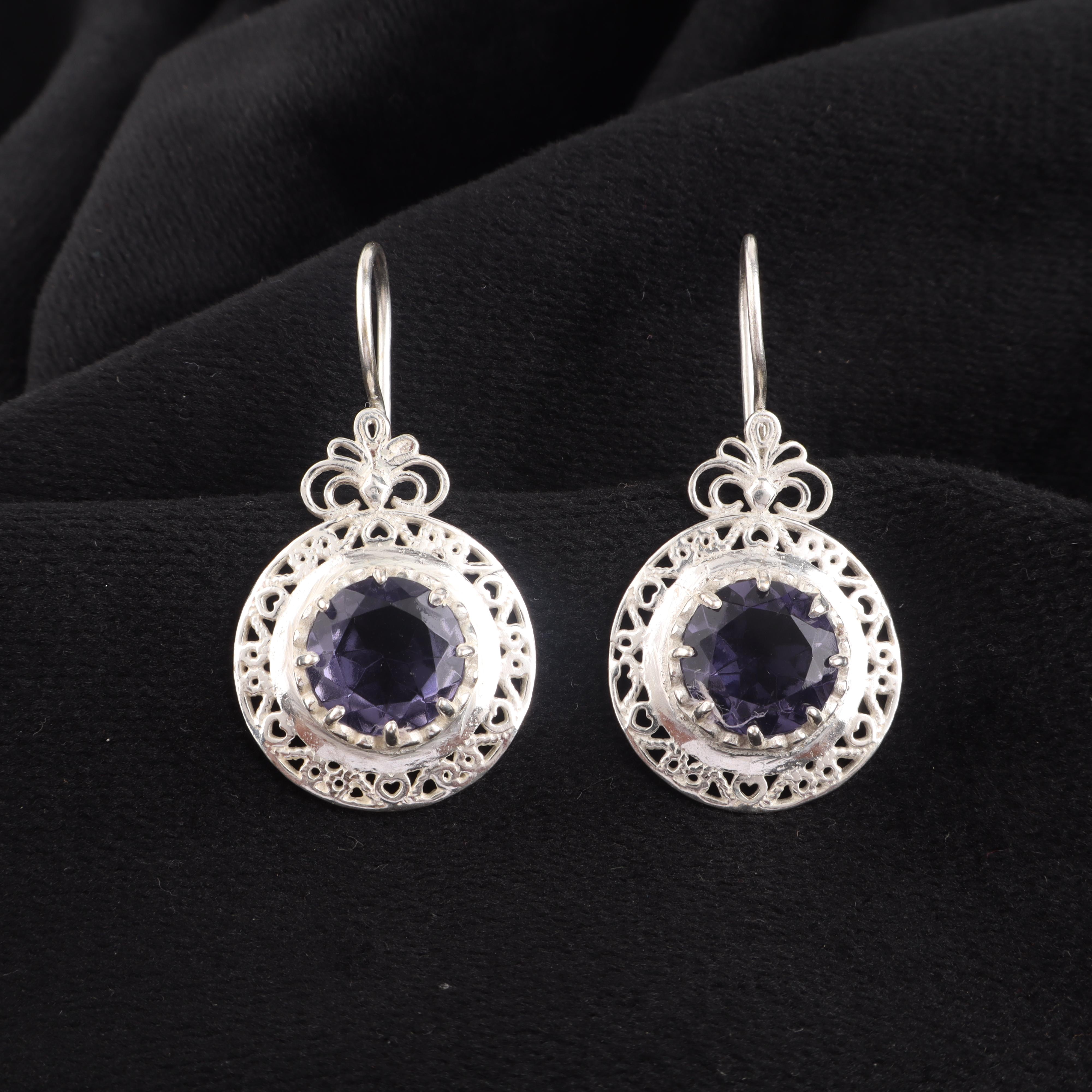 

Натуральный иолит, серебряные серьги 1,5 дюйма, ювелирные изделия из серебра 925 пробы, украшения для месяца рождения сентября, серьги с иолитом, подарок на День благодарения CE-25-2