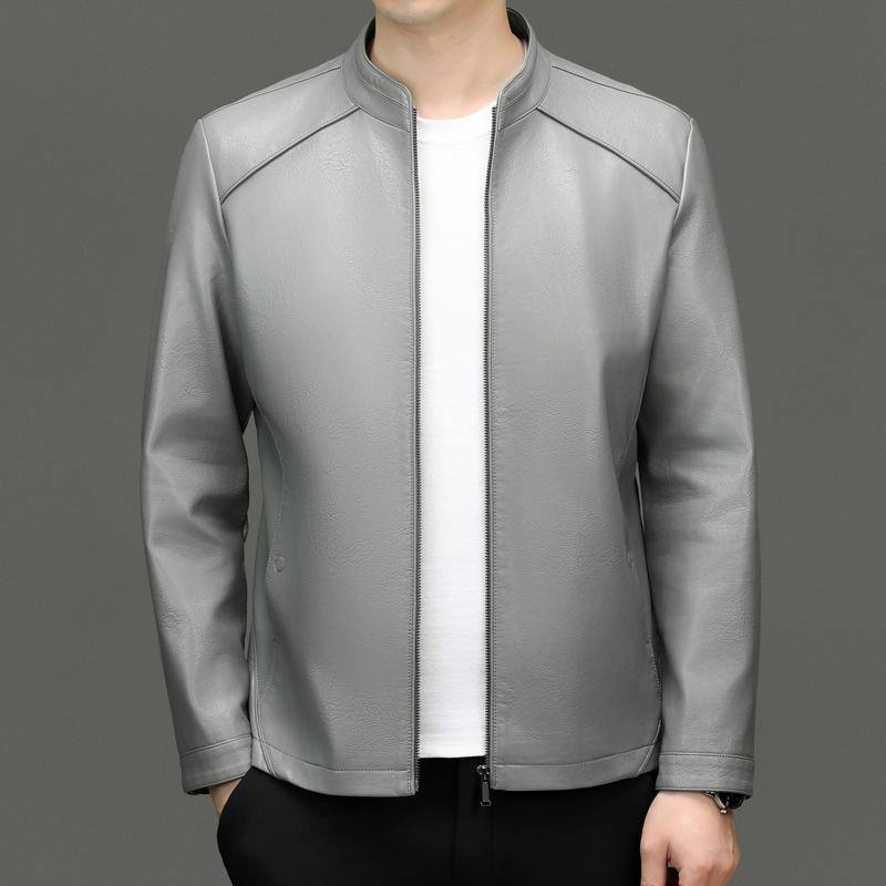 Men's Spring and Autumn Leather Jackets New Men's Stand Collar Casual Leather Jackets