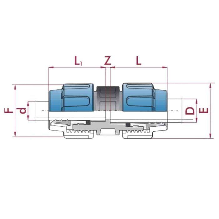 PE Fitting 40x25 Mm, Reduction, Compression Connector, Boni-Shop