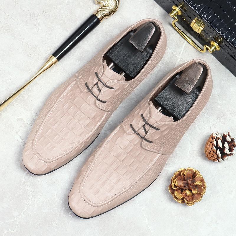 Elegantní pánské boty Derby z pravé kůže, béžový krokodýlí vzor, šněrovací, pánské kožené společenské boty, nadměrná velikost 38-46